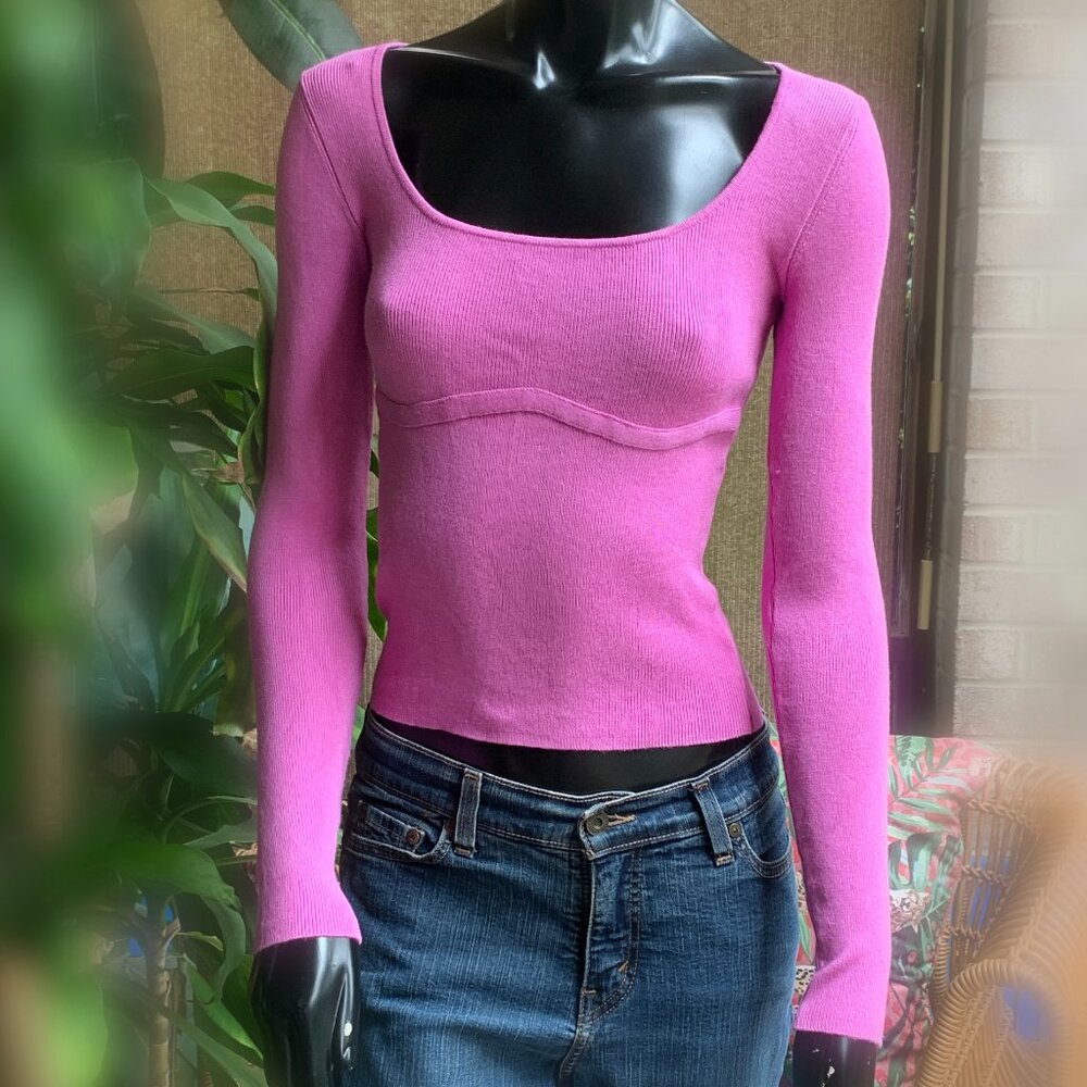 Pink Rose Long Sleeve Bodycon Pullover Top Sz XS